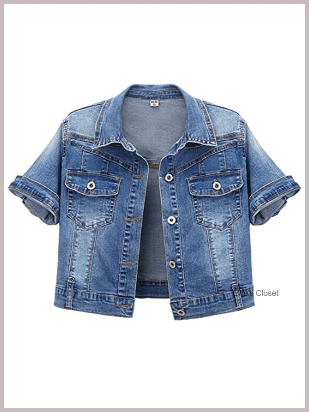 Cropped Denim Trucker Jacket Short Sleeve Jean Coat 95% Cotton